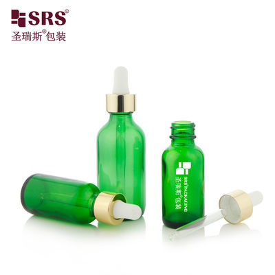 comprar Luxury Collar 1oz 2oz Green Glass Dropper Bottle for Essential Oil Fabricação em linha