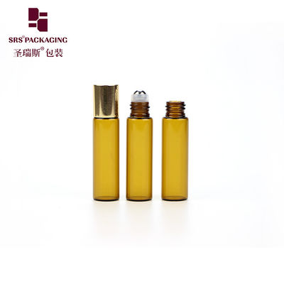 comprar Rolo de vidro cosmético vazio de cor âmbar mini 5ml em frasco com tampa de alumínio Fabricação em linha