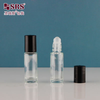 Frasco roll-on de vidro com parede preta e tampa de rosca colorida sólida de 4ml 5ml 8ml 10ml, bola de PP, óleo de perfume