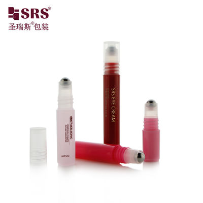 RPPH-8ML Frasco de plástico PP vermelho brilhante de design personalizado com tampa e esfera roll-on de aço inoxidável para soro cosmético