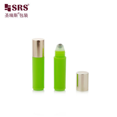 Frasco Roll-on de Plástico Verde Mini Slim RPA(S)-2ML com Bola Roll-on e Tampa Rose Gold