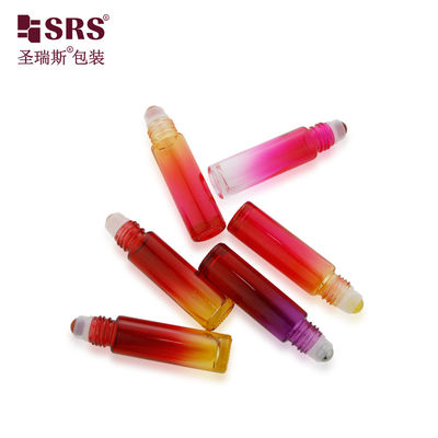 BLPM-10ml Gradiente Vermelho Quente Vial de Vidro Magenta Rolo em recipiente com tampa de metal Bola de aço para óleo essencial