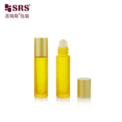 Frasco de vidro roll-on BLPM-10ml de aço inoxidável com esfera de rolo de parede espessa para essência de cuidados com a pele, com tampa dourada fosca para perfume perfumado