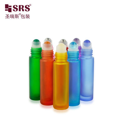 BLPM-10ml Personalizavel Multicolor Parede espessa Moldeada frosto verde frasco de vidro Botelho de rolos Para aplicações de óleo cosmético e perfumado com bola de pedra preciosa