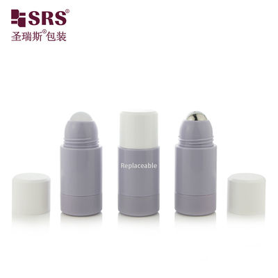 Rppe(P)-50ml Embalagem Primária Vazia Roxo Lavanda Frasco Roll-On Recarregável Com Tampa de Rosca Para Conter Gel de Cuidados Pessoais