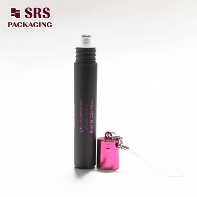 Frascos de bola rolante de plástico cosmético vazios SRS preto de 8ml com gancho