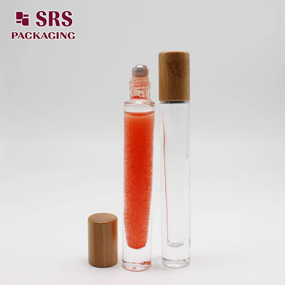 SRS perfume vazio tampa de bambu frasco de vidro de 10ml com bola de rolo