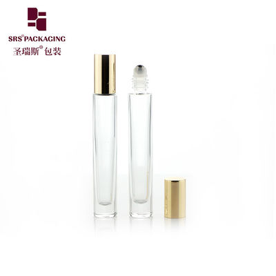 GB1 Garrafa de vidro em rolos de óleo essencial cilíndrico vazio de 10 ml com tampa metálica de ouro e prata